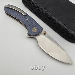 Drop + Eric Ochs Lynx Titanium Liner Lock Knife Blue G10 Scales Damasteel RWL34