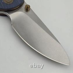 Drop + Eric Ochs Lynx Titanium Liner Lock Knife Blue G10 Scales Damasteel RWL34