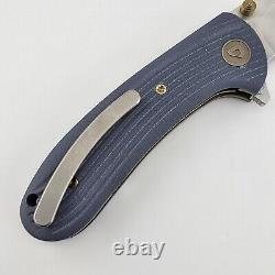 Drop + Eric Ochs Lynx Titanium Liner Lock Knife Blue G10 Scales Damasteel RWL34