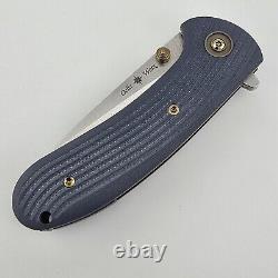 Drop + Eric Ochs Lynx Titanium Liner Lock Knife Blue G10 Scales Damasteel RWL34