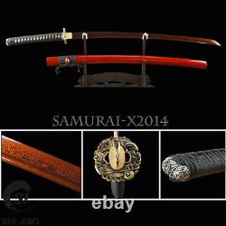 Fancy Carp Tsuba Battle Ready Sword Damascus Folded Steel Blade Japanese Katana