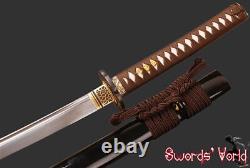 Folded steel japanese samurai katana sword clay tempered 1095 carbon steel sharp