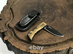 Folding Knife 4in Carbon Steel Black Oxide Smooth Finish Wooden Handle