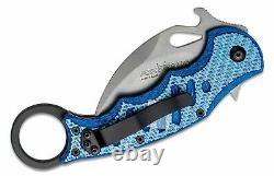Fox Karambit Folding Knife 3.20 N690 Steel Blade Blue Twill Carbon Fiber Handle