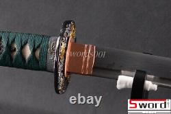 Green Scabbard Japanese Samurai Katana Sword Folded Steel Sharpened BO-HI Knife