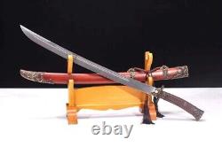 Hand Forged Chinese Sword Broadsword Damascus Folded Carbon Steel Blade Qing Dao