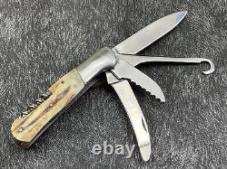 Handmade D2 Carbon Steel 4 Blade Pocket Knife Folding Stag Horn Knife WithSheath