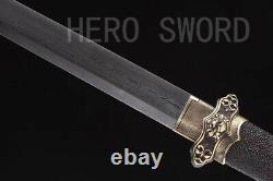 Handmade Damascus Folded Steel Tang Dao Black Genuine Ray Skin Chinese Sword