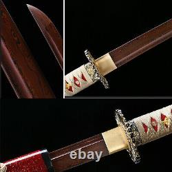 Handmade Japanese Samurai Sword Katana Folded Steel Red Blade Sharp Full Tang