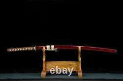 Handmade Japanese Samurai Sword Katana Folded Steel Red Blade Sharp Full Tang