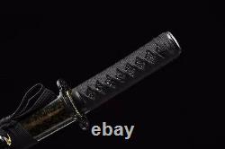Handmade Japanese Tanto Sword Clay Tempered 1095 Carbon Steel Full Tang Dagger