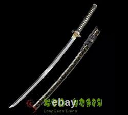 Handmade Katana Japanese Samurai Swords T10 Folded Clay Tempered Steel Full Tang