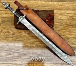 High Carbon Damascus folded Steel Viking Sword Full Tang Handmade Razor Sharp