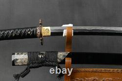 Japanese Samurai Katana Sword Clay Tempered Folded Steel Blade Brass Fittings