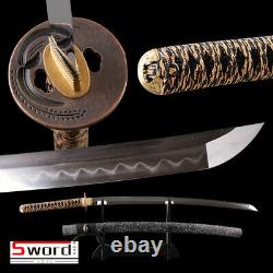Japanese Samurai Katana Sword Real Hamon Clay Tempered Damascus Folded Steel