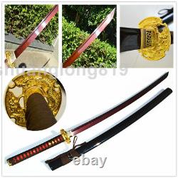 Japanese Samurai Sword Katana Blood Red Damascus Folded Steel Blade Battle Ready