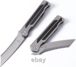 KATSU Camping Pocket Folding Japanese Knife, Titanium & Carbon Fiber Handle, Fra