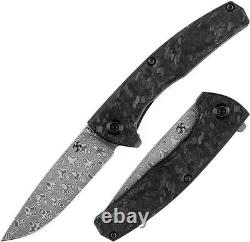 Kansept Knives AGI Folding Knife 3 Damascus Steel Blade Carbon Fiber withTi Back