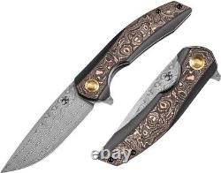 Kansept Knives Accipiter Folding Knife 3.63 Damascus Steel Blade Titanium/CF