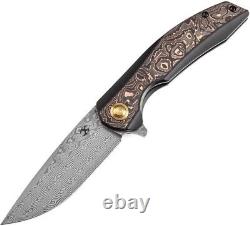 Kansept Knives Accipiter Folding Knife 3.63 Damascus Steel Blade Titanium/CF