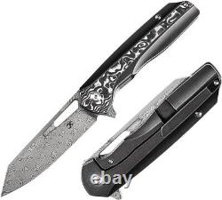 Kansept Knives Folding Knife 3.5 Damascus Steel Blade Titanium/Carbon F Handle