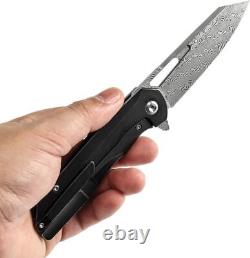 Kansept Knives Folding Knife 3.5 Damascus Steel Blade Titanium/Carbon F Handle