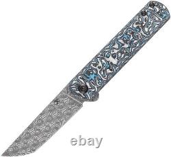Kansept Knives Foosa Slip Joint Blue & White CF Folding Damascus Knife 2020T2
