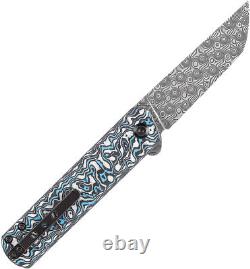 Kansept Knives Foosa Slip Joint Blue & White CF Folding Damascus Knife 2020T2