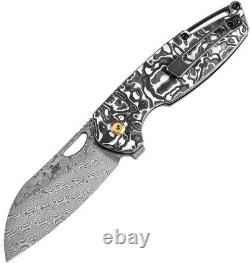 Kansept Knives M6 Folding Knife 3.25 Damascus Steel Blade Carbon Fiber Handle