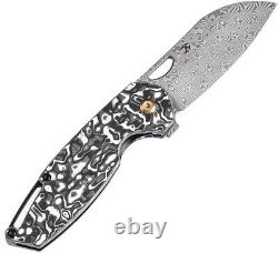 Kansept Knives M6 Folding Knife 3.25 Damascus Steel Blade Carbon Fiber Handle