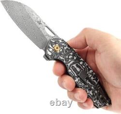 Kansept Knives M6 Folding Knife 3.25 Damascus Steel Blade Carbon Fiber Handle