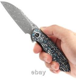 Kansept Knives Prometheus Folding Knife 3.25 Damascus Steel Blade Carbon Fiber