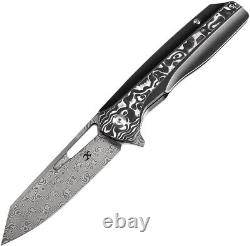 Kansept Knives Shard Framelock Titanium & CF Folding Damascus Knife 1006C3