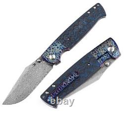 Kansept Knives Shikari Folding Knife 4 Damascus Steel Blade Carbon / Titanium