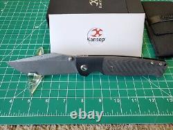 Kansept Shikari With Titanium & Twill CF Handle & Damascus Folding Pocket Knife