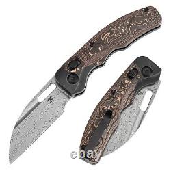 Kansept Vivid Folding Knife Blackwash Ti/Copper CF Handle Damascus Plain K1094V2