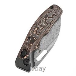 Kansept Vivid Folding Knife Blackwash Ti/Copper CF Handle Damascus Plain K1094V2