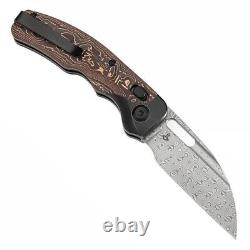 Kansept Vivid Folding Knife Blackwash Ti/Copper CF Handle Damascus Plain K1094V2