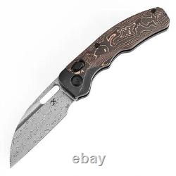 Kansept Vivid Folding Knife Blackwash Ti/Copper CF Handle Damascus Plain K1094V2