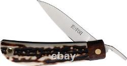 Kotoh Knives Folding Knife 2.25 Satin Finish D2 Tool Steel Blade Stag Handle
