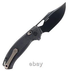 Kunwu Folding Knife Black Carbon Fiber Handle ELMAX Clip Point Plain Edge X707F