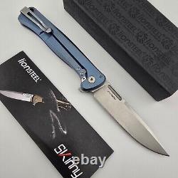 LionSteel Skinny BL Folder Blue Integral Titanium Blue FatCarbon Inlay MagnaCut