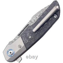 MKM Clap Folding Knife Carbon Fiber Handle Damascus Blade Plain Edge LSO1-D