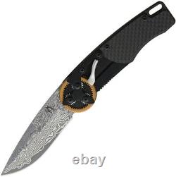 Mantis Gearhead Folding Knife 3 Damascus Steel Blade Black Carbon Fiber Handle