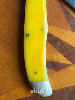 Moore Maker Folding Hunter Folding Knife Yellow Full Size Dark Blades Blued Tx