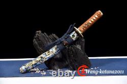 New 21 Damascus Folded Steel Short Sword Sharp Full Tang Japanese Samurai Tanto