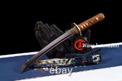 New 21 Damascus Folded Steel Short Sword Sharp Full Tang Japanese Samurai Tanto