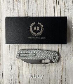 New! Asher Knives Spiro Silver Carbon Fiber, S90V Wharncliffe, Ceramic Bearings