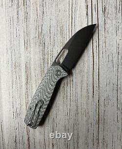 New! Asher Knives Spiro Silver Carbon Fiber, S90V Wharncliffe, Ceramic Bearings