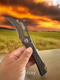 Oden Customs Ripper Folding Knife Milled Titanium FAT CARBON Rare Framelock USA